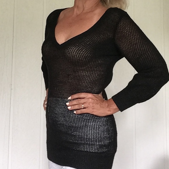 EXPRESS BLACK HONEYCOMB LONG V NECK SWEATER MEDIUM - Picture 4 of 11